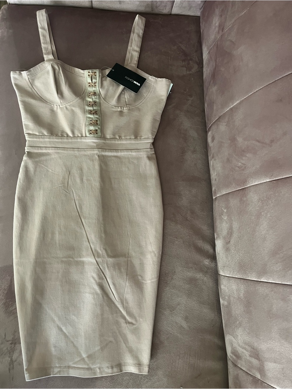 Dusty Rose Pink FashionNova Beige Button-Front Midi Dress. Size Medium.